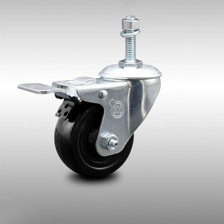 Service Caster 3 Inch SS Hard Rubber Swivel 3/8 Inch Threaded Stem Caster with Total Lock Brake SCC-SSTSTTL20S314-HRS-381615